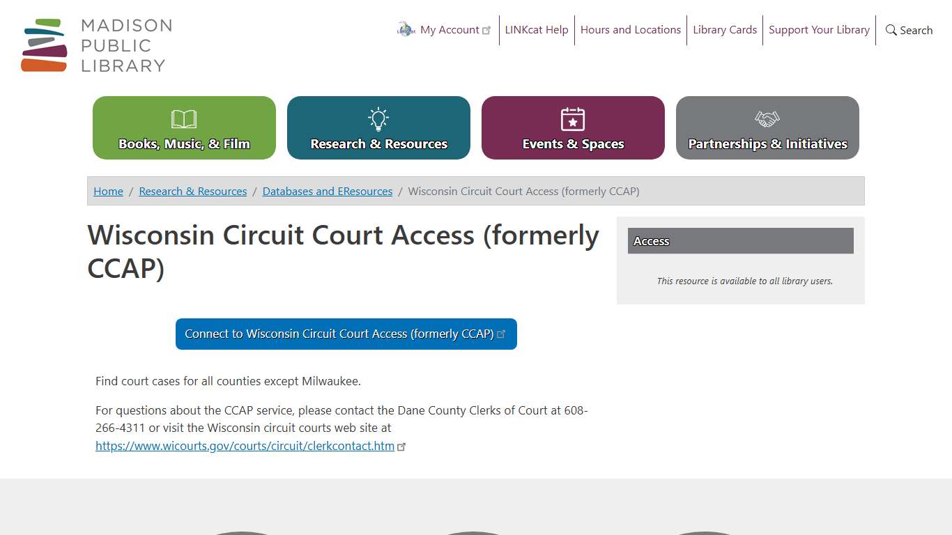Wisconsin Circuit Court Access (formerly CCAP) | Madison Public Library