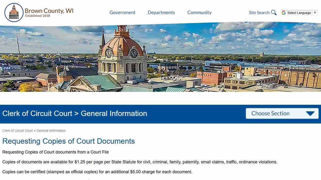 Brown County > Departments > Clerk of Circuit Court > General Information > Requesting Copies of Court Documents