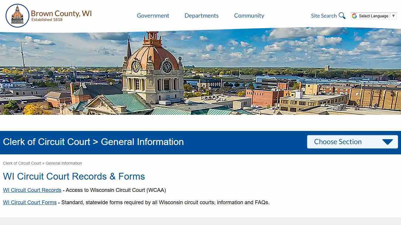 Brown County > Departments > Clerk of Circuit Court > General Information > WI Circuit Court Records & Forms